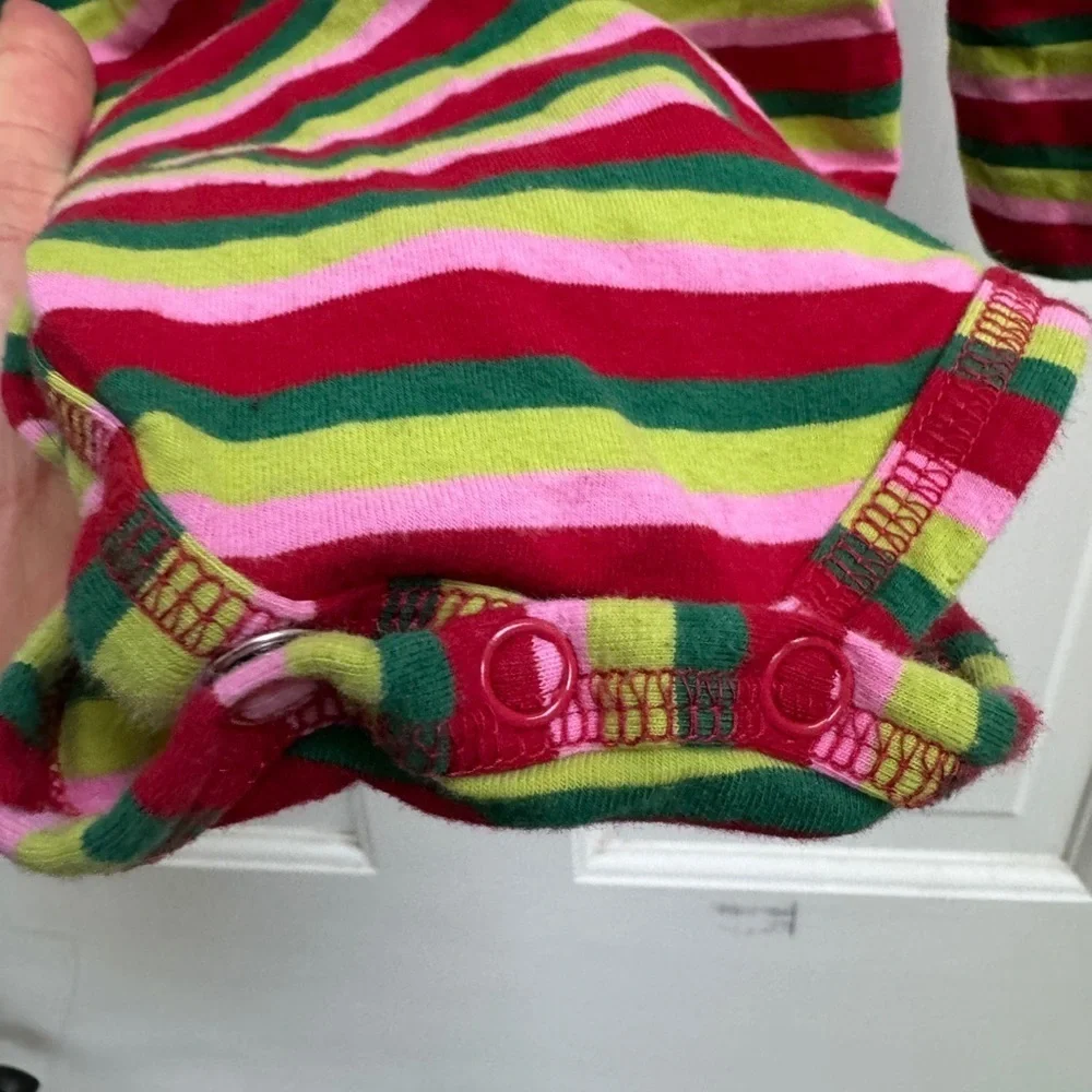 Bonnie Baby 24M Red Green Pink Stripe Long Sleeve Girls Onesie